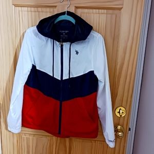 U.S. Polo Assn. Medium Zippered Hooded Pockets 💯polyester Red White Blue Netted